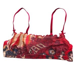 Y2K Hanna Lingerie Size 34 Mesh Bralette Red Graphic Print